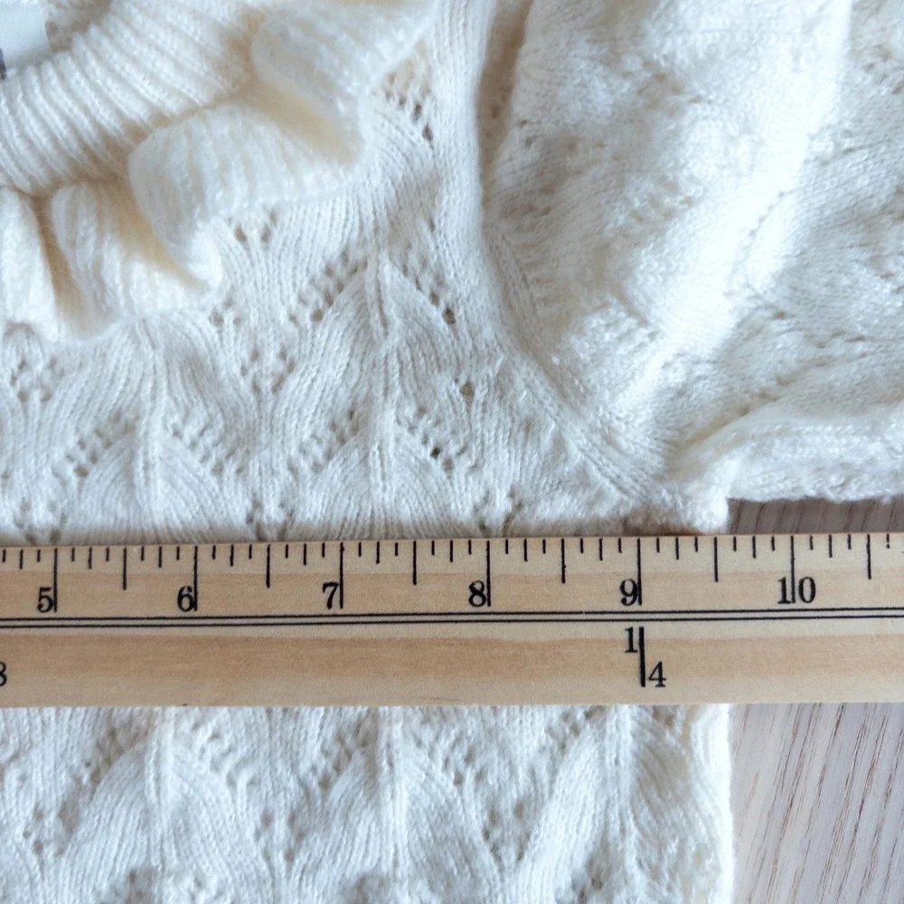 H&M Sweater Set Cream Pointelle Knit Ruffle Collar Pants Baby 6 Months